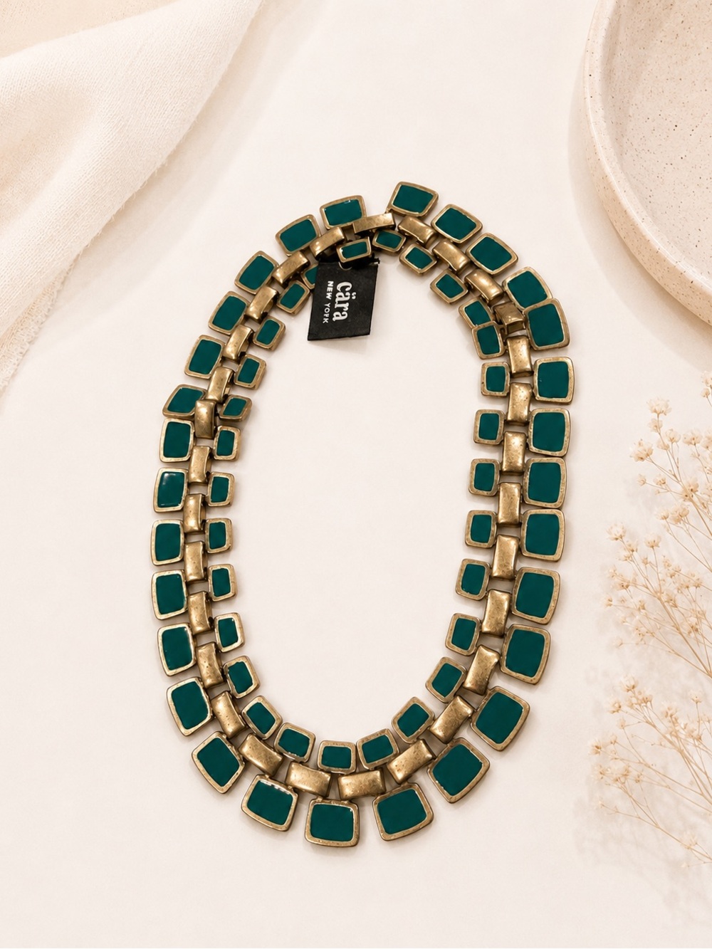 Nordstrom Cara chunky Emerald Green Double-Row collar Statement Necklace glam
